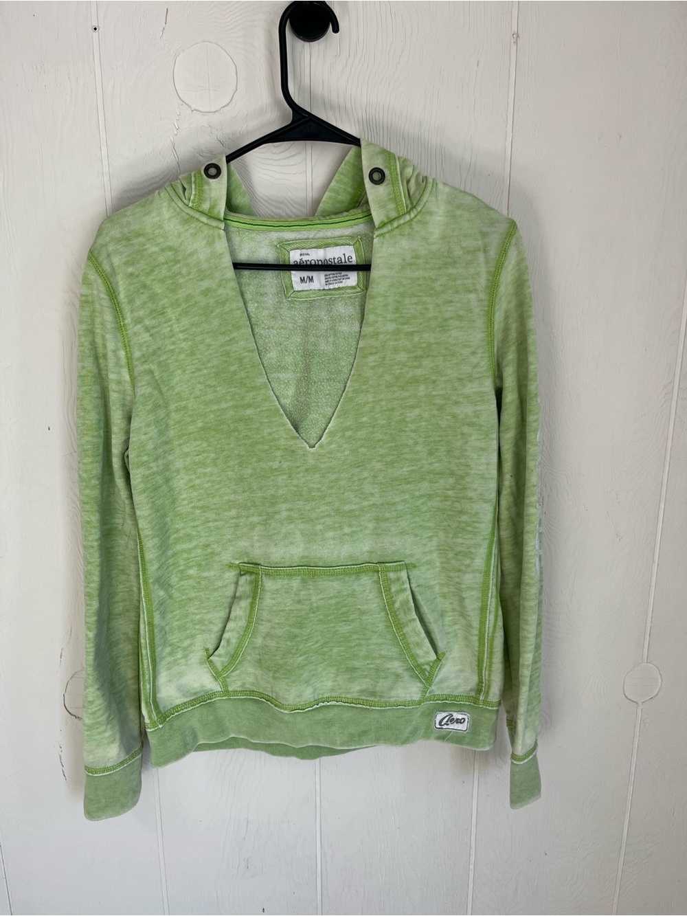 Aeropostale Women's Light Green V-Neck Hooded Sweater